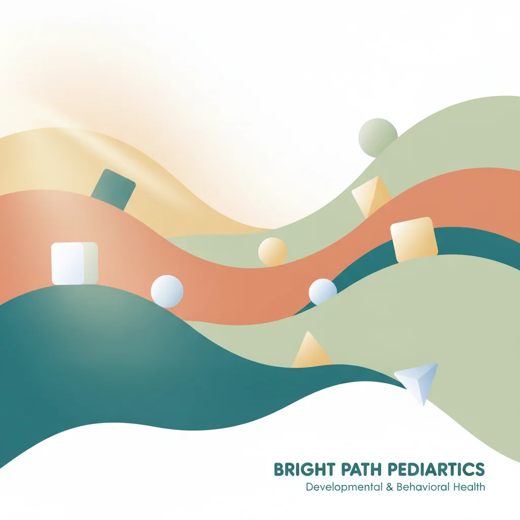 Abstract gentle watercolor illustration representing calm developmental pathways and pediatric growth