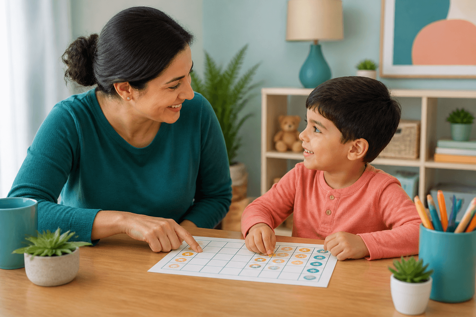 Family using positive coaching strategies at home