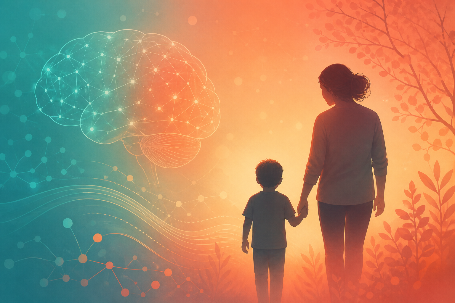 Abstract illustration representing ADHD brain development and family support