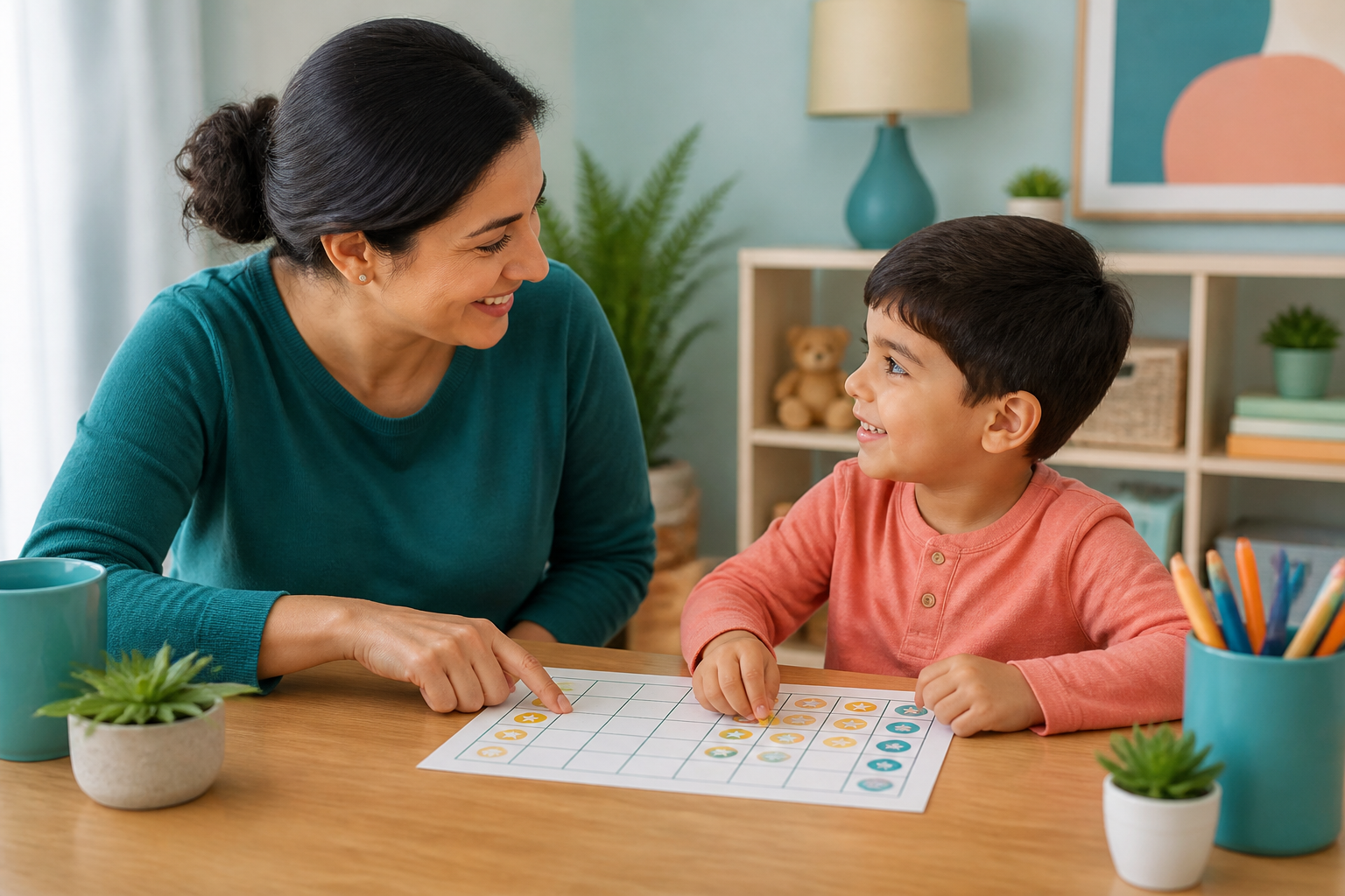 Parent and child using structured routines at home for school readiness